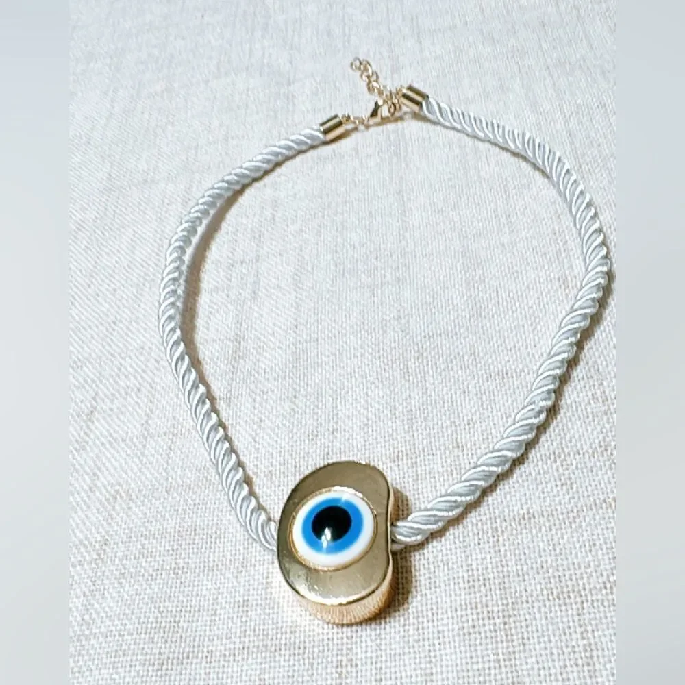 Free People Gold and White Evil Eye Necklace
